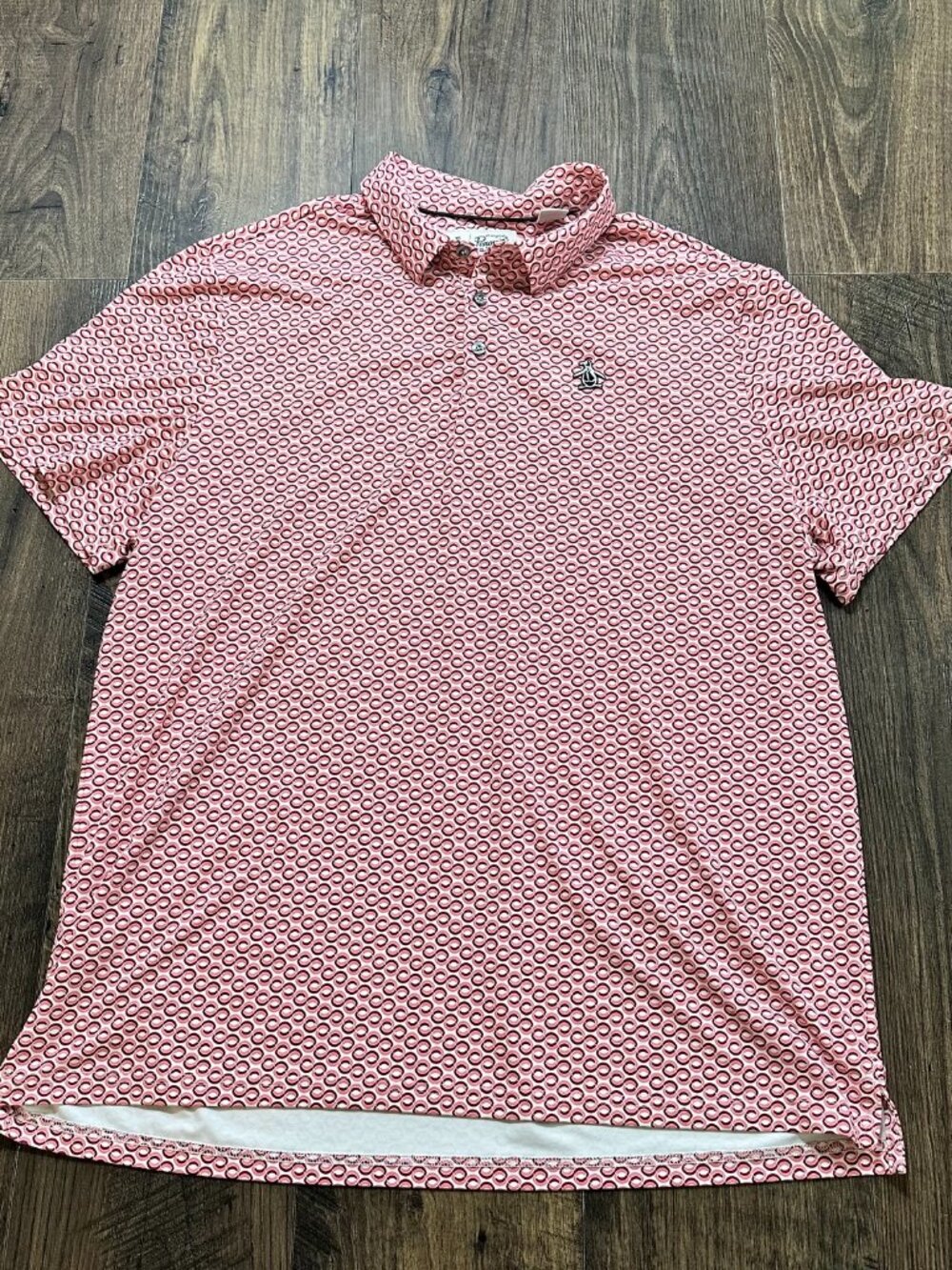 GUC Men's Original Penguin Golf Polo Shirt, Coral & Maroon Design, Size: XL